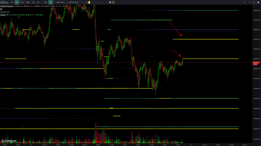 BTC/USDT 5-minute chart with liquidity. Source: Skew/X